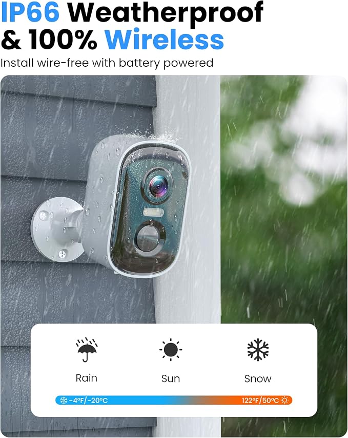 2K Security Cameras Wireless Outdoor, 2 Pack Battery Powered WiFi Cameras for Home Security with AI Motion Detection, Color Night Vision, Siren Alarm, 2-Way Talk, IP66 Waterproof, Cloud/SD Storage - Image 5