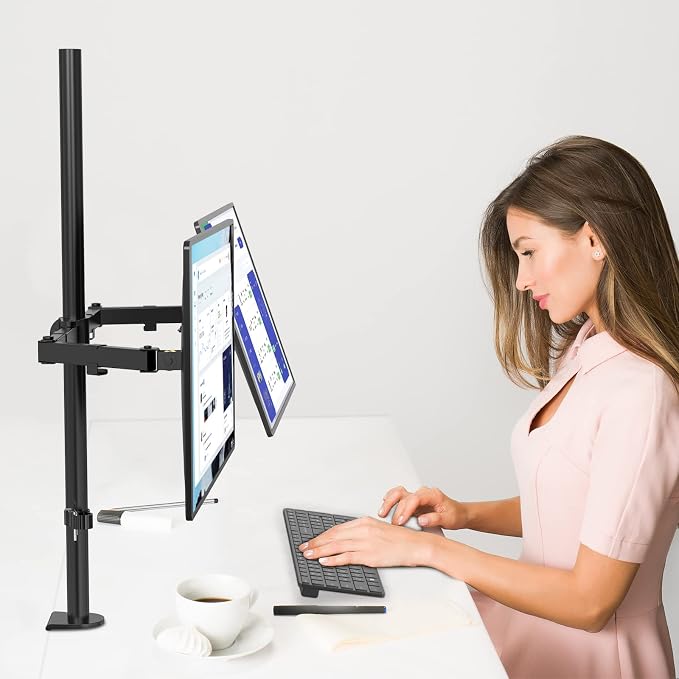 WALI Extra Tall Dual LCD Monitor Fully Adjustable Desk Mount Fits 2 Screens up to 27 inch, 22 lbs. Weight Capacity per Arm (M002XL), Black - Image 8