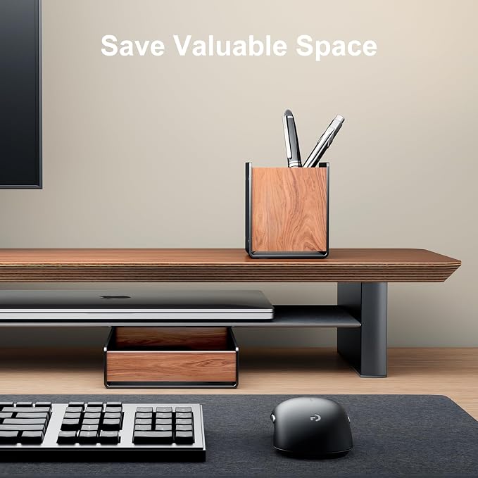 UPERGO Desk Organizer Tray Pen and Pencil Holder Set | Solid Walnut, Aluminum Accent, for Desk & Office Decor, Aesthetic Desk Accessories for Men - Image 4