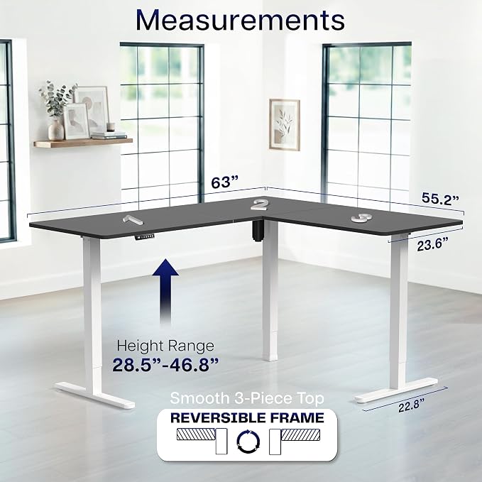 VIVO Black 63 x 55 in Corner Standing Desk, DESK-E3CTWB | Electric, Reversible L-Shaped Table, Sit Stand, Height Adjustable, Memory Controller, Office Furniture Sets, White Frame - Image 5