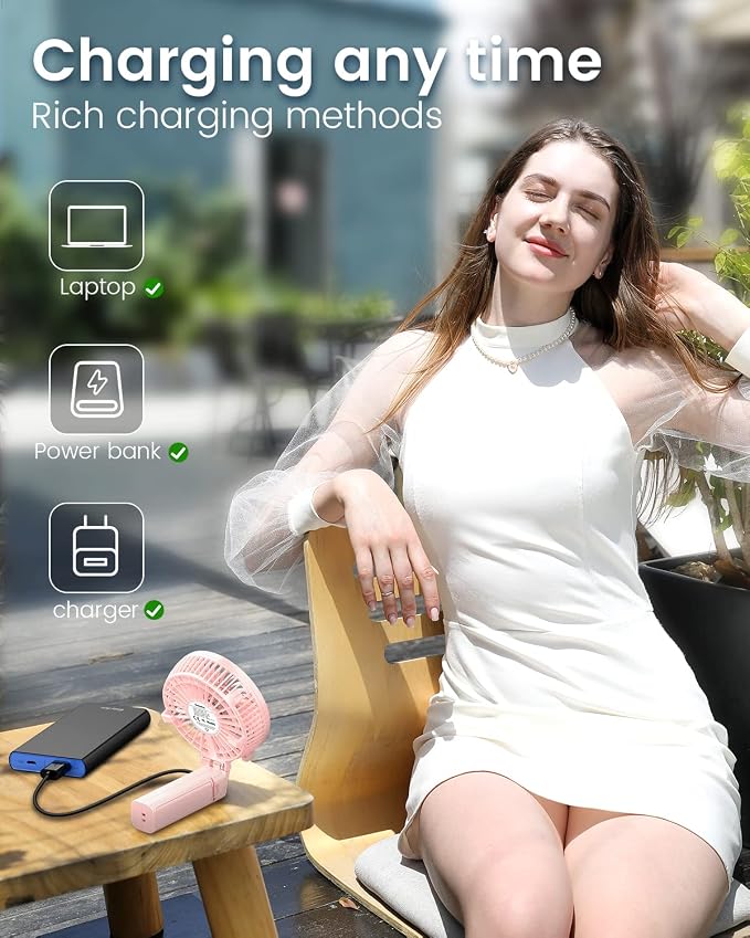 EasyAcc Mini Handheld Fan, Personal Cooling Fan Folding USB Desk Fan Small Portable Table Fan for Travel Camping Outdoors Office Home - Pink… - Image 4