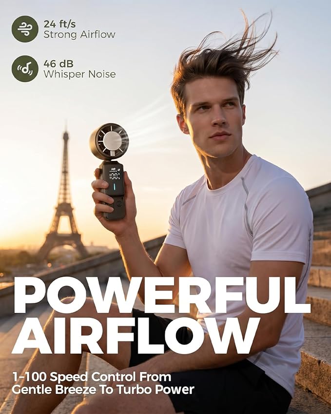 Rechargeable Personal Fan – 3-in-1 Foldable Handheld Turbo Fan with Ice Compress, 6000mAh Battery Lasts 20H, 100 Speeds & 20000 RPM Quiet Motor, Wearable Portable Fan for Outdoor Travel Office - Image 5