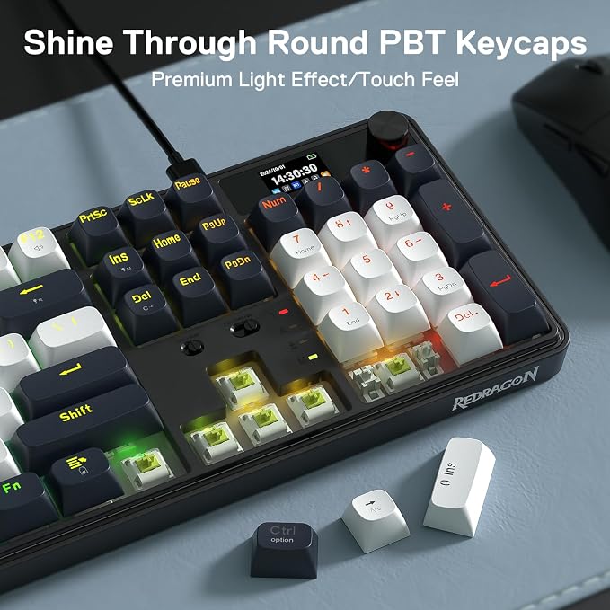 Redragon K761 PRO Wireless 104-Key Gasket Gaming Keyboard, Screen & Knob | Easy-Control LED Info Display, 0-Delay Tri-Mode, Cushioned 5-Layer Noise Dampening for Creamy Thocky Sound, Standard 104 keys - Image 8
