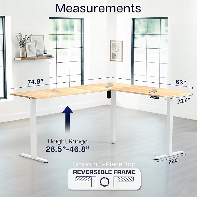VIVO Light Wood 75 x 63 in Corner Standing Desk, DESK-E3CTC-75 | Electric, Large Reversible L-Shaped Table, Sit Stand Height Adjustable, Memory Controller, Office Furniture Sets, Black Frame - Image 5