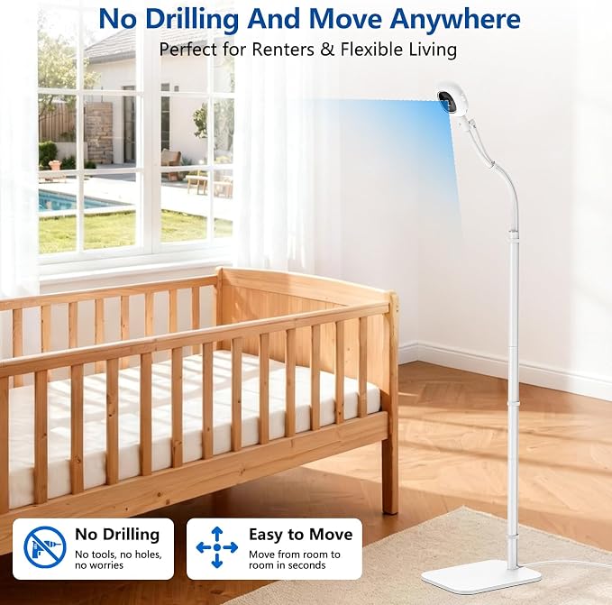 Floor Stand for Nanit Baby Monitor, Baby Camera Stand for Nanit Pro/Plus with Anti-fall Design & Heavy-Duty Base, 37-69" Adjustable Height Flexible Nanit Camera Mount for Crib, No Tools or Wall Damage - Image 3