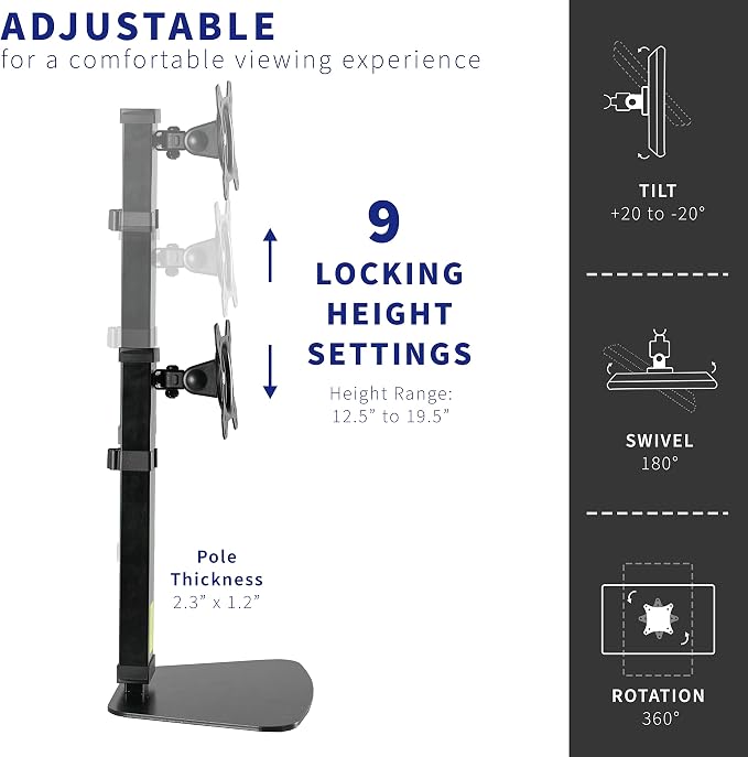 VIVO Mechanical Free Standing Single Monitor Mount Desk Stand, Tall Height Adjustable Arm for Screens up to 32 inches, Black, STAND-V001V - Image 4