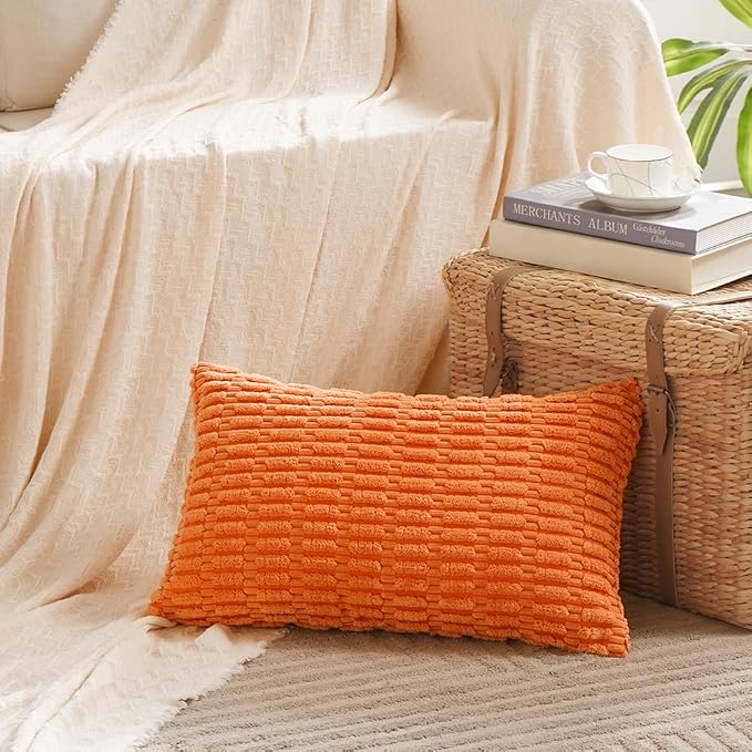 Fancy Homi 4 Packs Decorative Throw Pillow Covers for Living Room Couch Bed, Modern Farmhouse Boho Home Décor Accent Cushion Case, 24" x 16", Orange - Image 2