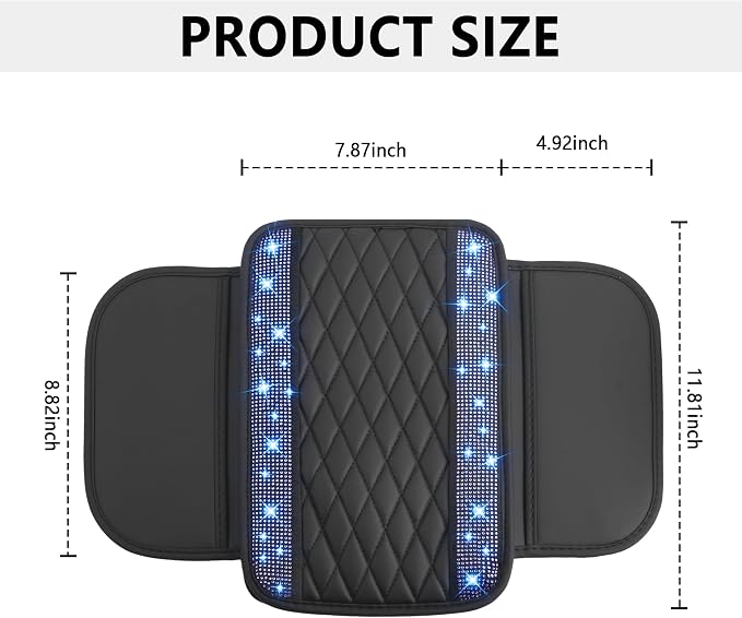 Stacool Upgraded Car Center Console Cover with Rhinestones,Microfiber Leather Car Armrest Cover Cushion with 2 Storage Bags,Universal Cars Armrest Storage Box as Cars Interior Accessories - Image 2