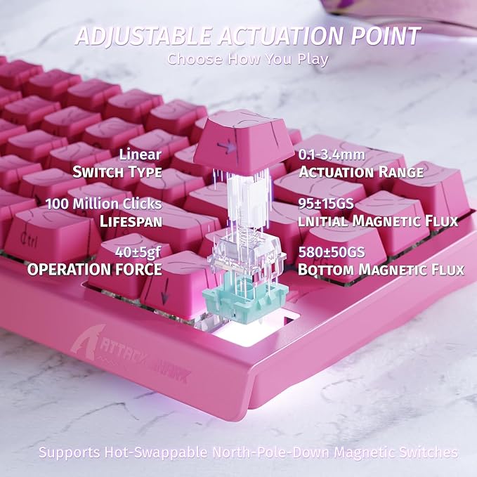 ATTACK SHARK X68HE RT Mechanical Gaming Keyboard 60% Wired TKL-Rose Contour | Adjustable Actuation,Hall Effect Magnetic Switch,8KHz Polling Rate,RGB Backlit,Top Mount,Side Printed Keycap for PC Mac Gamer - Image 3