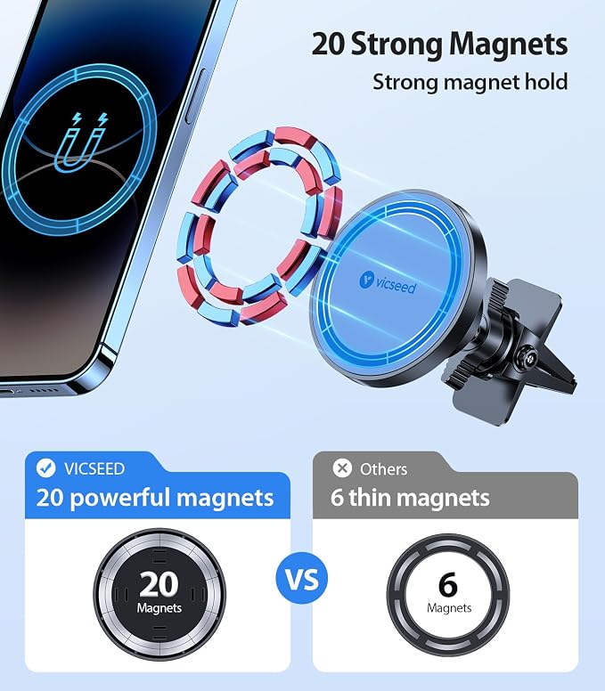 VICSEED for MagSafe Car Mount [Upgraded Strongest Magnet Power] Magnetic Phone Holder for Car Vent 360 Adjustable Magnetic Car Phone Holder Mount for iPhone 17 Air Pro Max 15 14 13 12 Plus Mini, Blue - Image 2