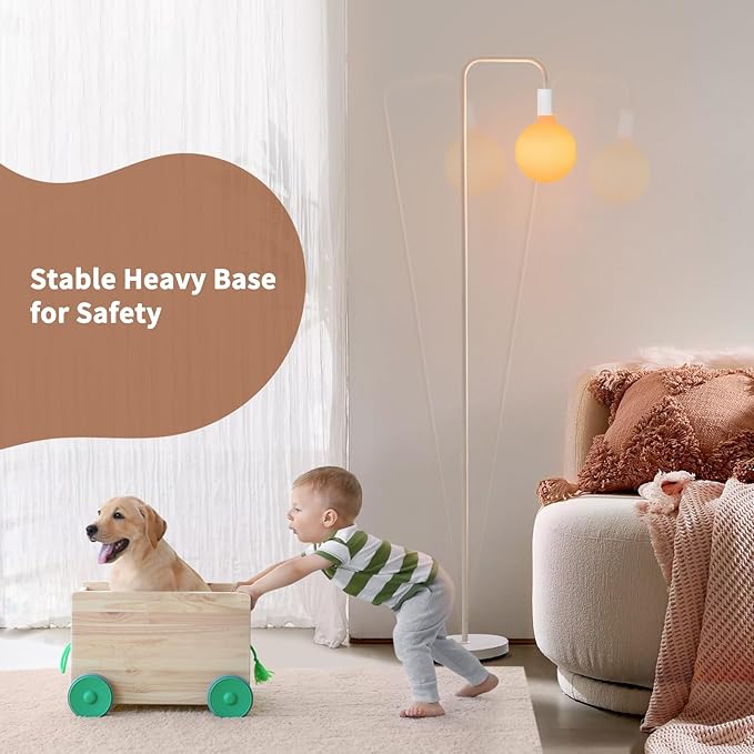 ONEWISH Floor Lamp for Living Room - Minimalist Standing Lamp with Modern LED Bulb, White Frosted Globe Glass 6", 1800K Warm Ambiant Lighting Decorative Tall Lamp for Bedroom Dorm - Image 4