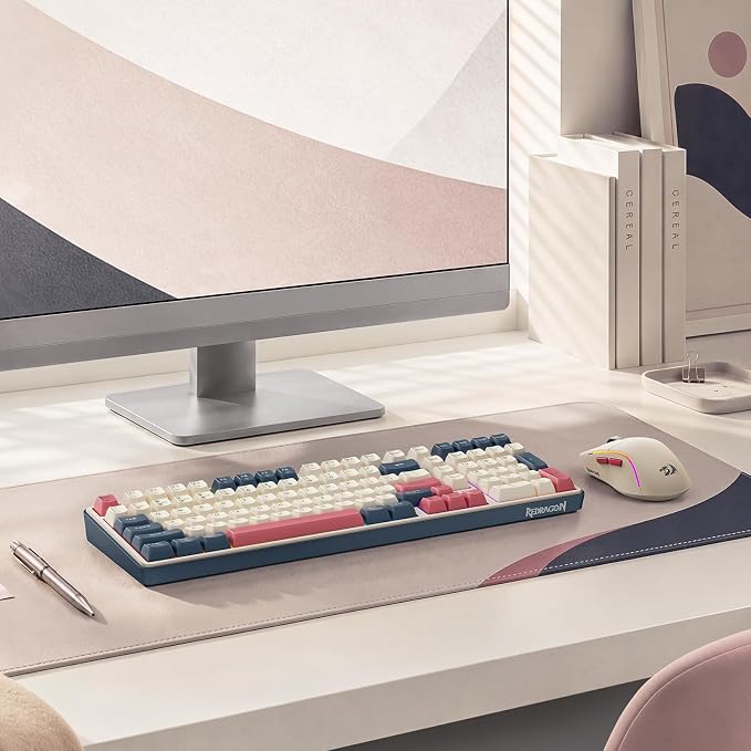 Redragon S174 Gaming Keyboard and Mouse Wireless with Tri-Mode, RGB Keyboard and 5000 DPI 61G Ultra-Light Gaming Mouse, Computer Keyboard Creamy Cute with Number Pad BT/2.4GHz/USB-C - Beige - Image 9