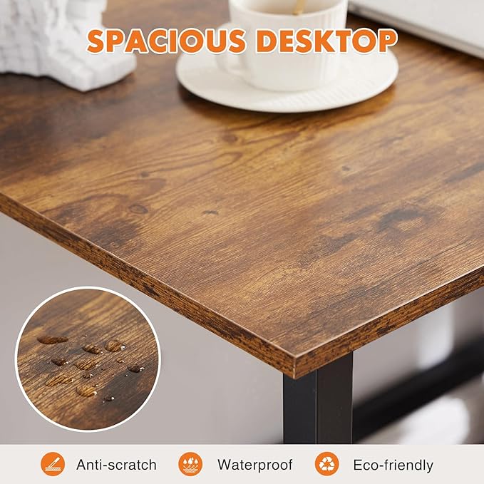 Sweetcrispy 47-Inch Small Computer Desk for Bedroom, Brown | Gaming Writing Work and Study Desk for Home Office, Sturdy Metal Frame and Compact Modern Design with X-Shaped - Image 4