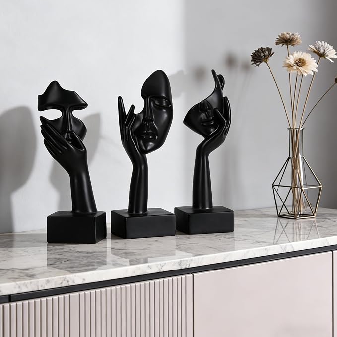 3 Pcs Thinker Large Statue Set - Black Art Abstract Home Accent Figurines for Living Room, Bedroom, Shelves, Office Desktop, Coffee Table Decor, Gift for Women (3 Pcs Black, 9") - Image 4