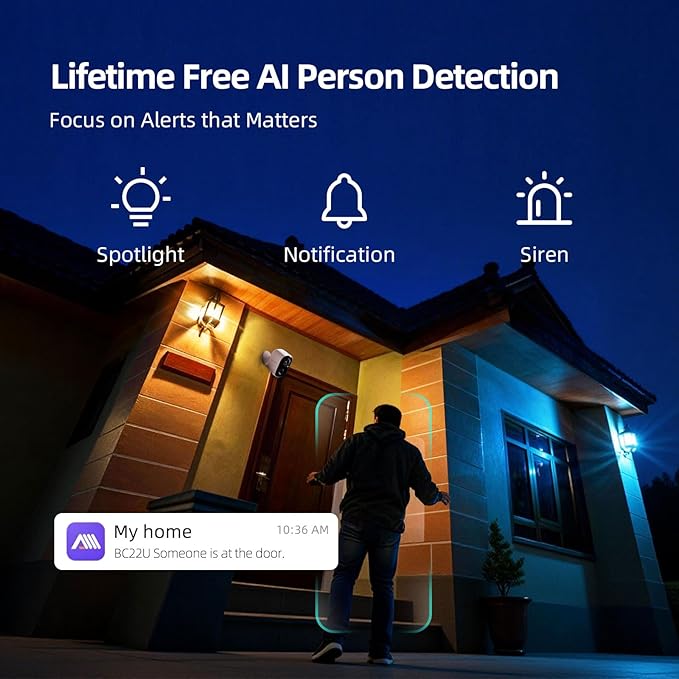 2.5K Wireless Home Security Cameras, Outdoor WiFi Non-Subscription AI Person Detection, 4MP Color Night Vision, Full Duplex 2-Way Audio, IP66 Waterproof Battery Powered, U.S. AWS Cloud - Image 5