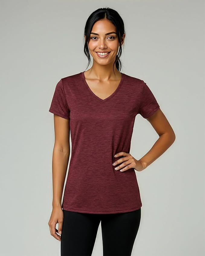 5 Pack Women's Dry Fit V Neck Workout Tops T Shirts Athletic Gym Yoga Tees | Available In Plus Size, Cooling Moisture-Wicking, Short Sleeve, Quick-Dry, Fitness, Stretch, Exercise, Running, Hiking - Image 2