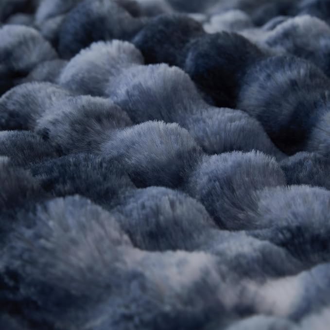 COOVA Faux Fur Throw Blanket for Couch, Cozy Soft and Fuzzy Plush Rabbit Fur Bubble Blanket for Sofa Bedroom Living Room, 50x60 Inches Tie Dye Light Blue - Image 5