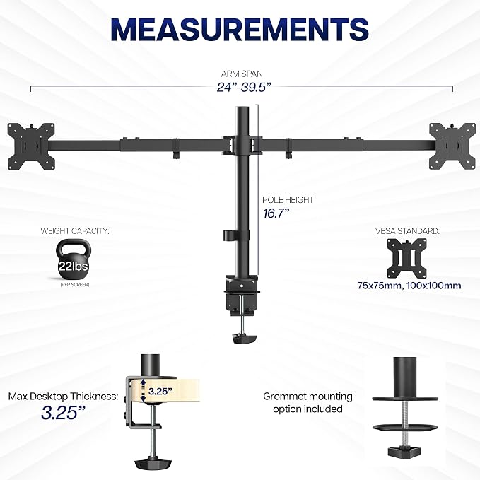 VIVO Premium Dual Ultra Wide LCD LED 27 to 38 inch Monitor Desk Mount, Heavy Duty, Adjustable Telescoping Arms, Flush Wall Setup, Fits 2 Screens, Black, STAND-TS38C - Image 5