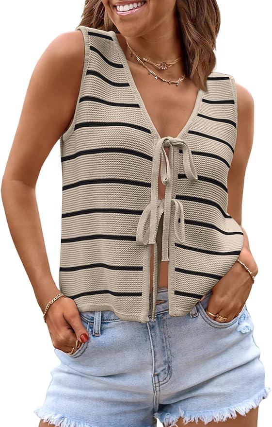 LILLUSORY Womens Tie Front Tops Vacation Sweater Vest | Bohemian Style, Beach Resort Wear, Concert Western Outfits, Crochet Tops, Vacation Outfits, Cute Y2k Sleeveless 2026 by Lillusory
