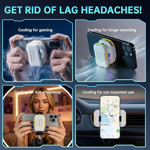 Cell Phone Cooler for Gaming, Magnetic Portable Rechargeable Battery Mobile Phones Radiator, Cellphone Fan Cooler with RGB Lights for iPhone Series, iPad Pro Tablet, Android, TikTok Live - Image 7