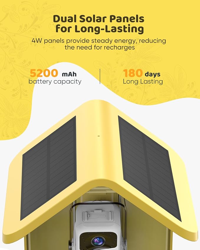 Bird Feeder with Camera Solar Powered : Smart Camera Bird Feeder 2K Live Steam for Outdoor, 5MP Photos, AI Identification, 1.8L Large Capacity, Gifts for Mom Dad, Built in Dual Solar Panel - Image 3