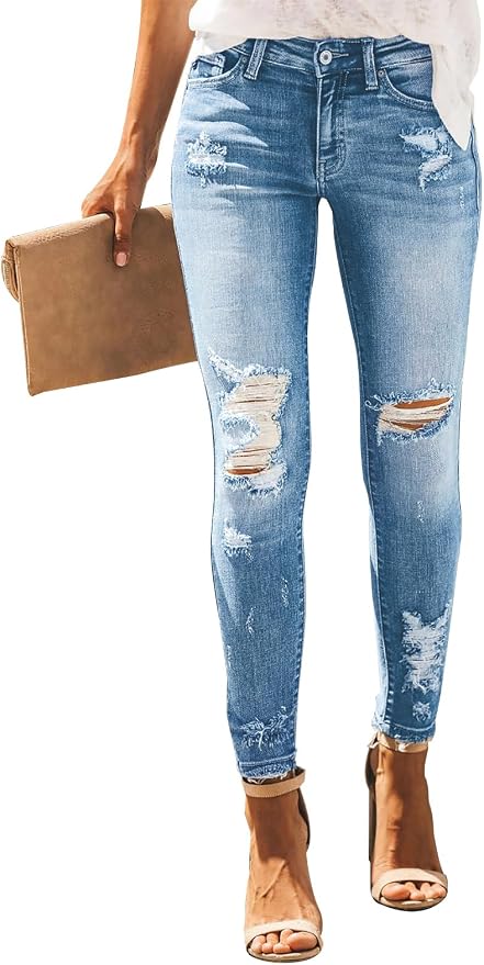 KUNMI Women's Skinny Ripped Trendy Jeans Distressed Stretchy Denim Pants by KUNMI