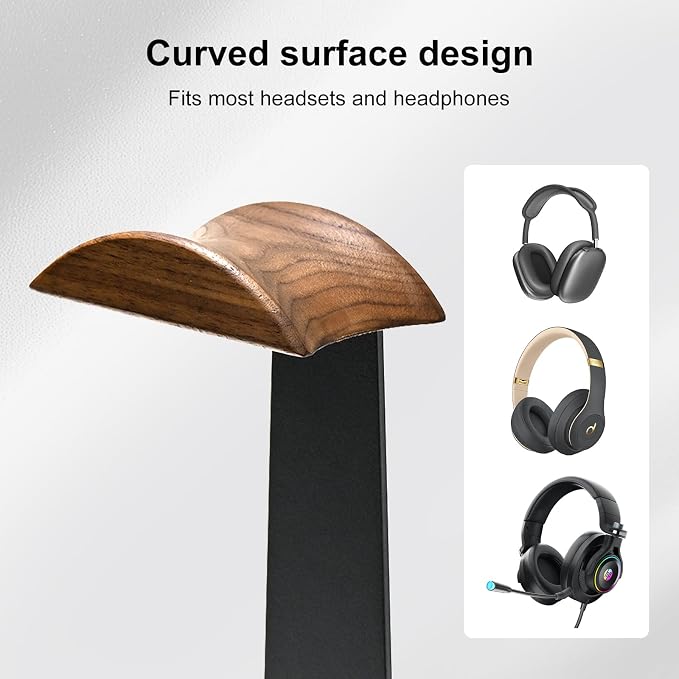 UPERGO Walnut Headphone Stand with Controller Holder & Storage Base | Solid Wood Grain, Gear & Charger Storage, Gamer Gift for PS5 Xbox Controllers, Desk Accessories - Image 4