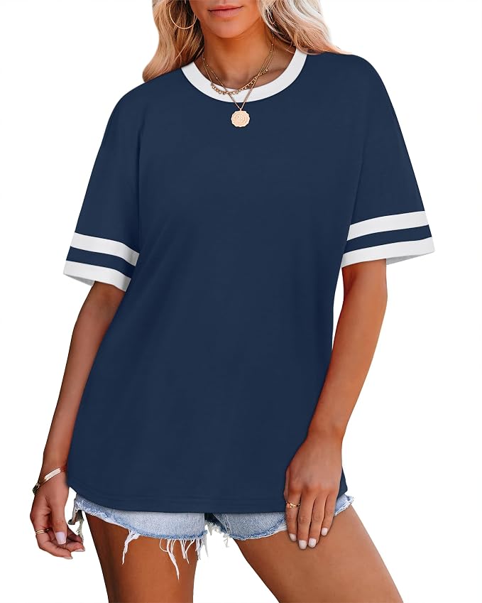 WIHOLL Womens T Shirts Loose Fit Short Sleeve Tees Crew Neck Color Block Summer Tops 2026 Fashion - Image 3