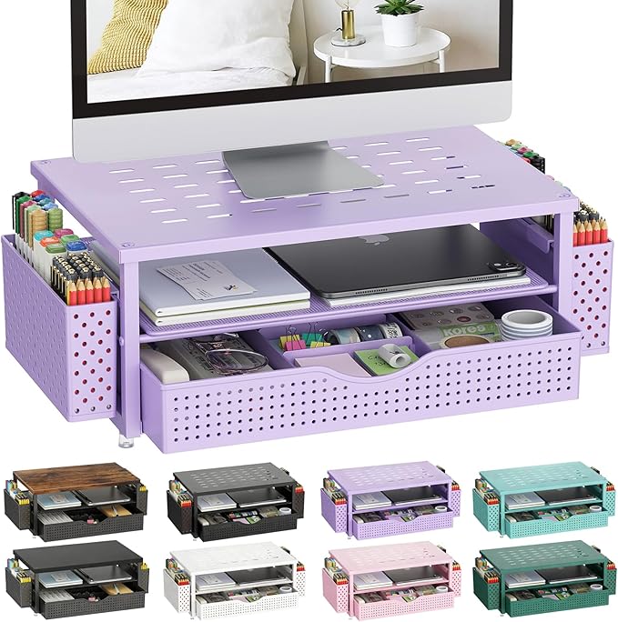 gianotter Desk Organizers and Accessories, Monitor Stand with Drawer and 2 Pen Holder, Purple Desk Accessories, Computer Stand Suitable for Offices and Dormitories (Purple) by gianotter
