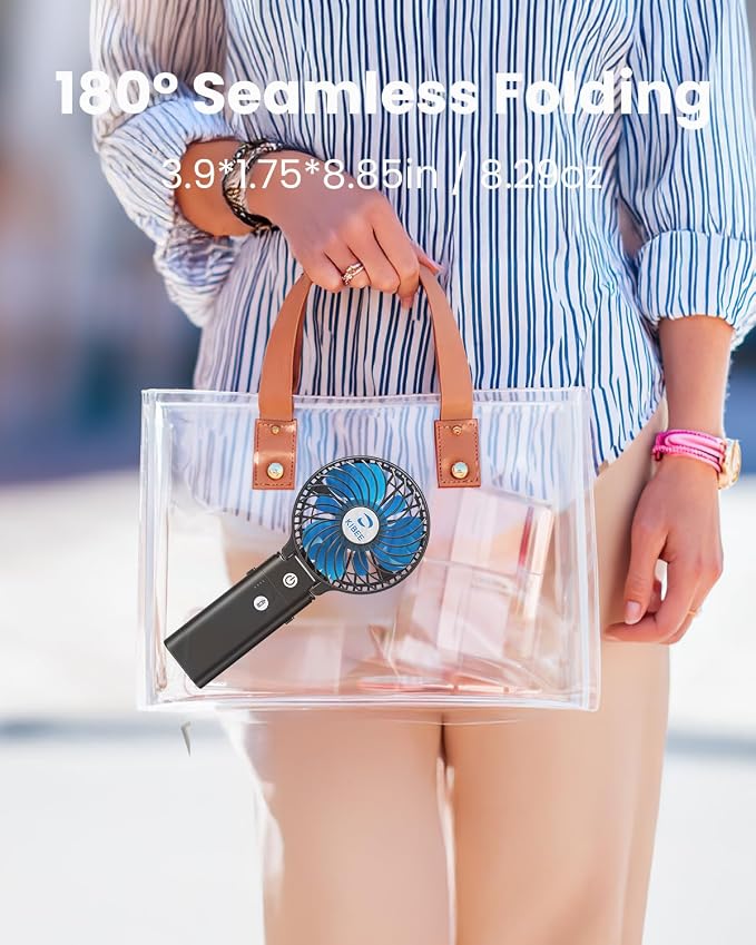 KIBEE Portable Handheld Fan, 5200mAh Rechargeable Fan with Power Bank, Up to 20H Runtime, 180° Foldable Mini Fan, 3-Speed Strong Airflow Personal Fan for Travel, Concert, Cruise, Camping - Image 5