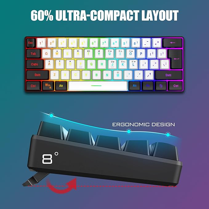 RedThunder 60% Gaming Keyboard and Mouse Combo, Ultra-Compact 61-Key RGB Backlit Mini Keyboard, Lightweight 7200 DPI Honeycomb Optical Mouse, RGB Wired Gaming Set for PC PS5 Xbox Gamer(White-Black) - Image 3