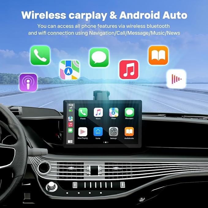9" Wireless Apple Carplay Screen for Car with OTA Update, Backup Camera | Touchscreen Apple Carplay & Android Auto with Voice Control/GPS Navigation/Mirror Link/Bluetooth 5.0/AUX/FM - Image 2
