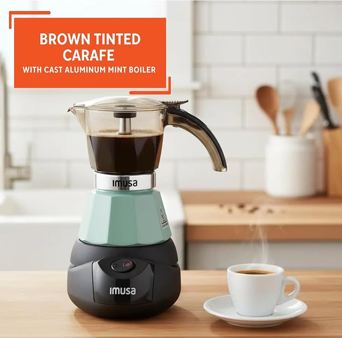 IMUSA 3 or 2 Cup Electric Espresso Maker with Cool-touch Handle, Mint | Polished Aluminum Finish, Keep Warm Function with Detachable Base, Brews Cuban and Italian Style, Perfect for Small Spaces - Image 3