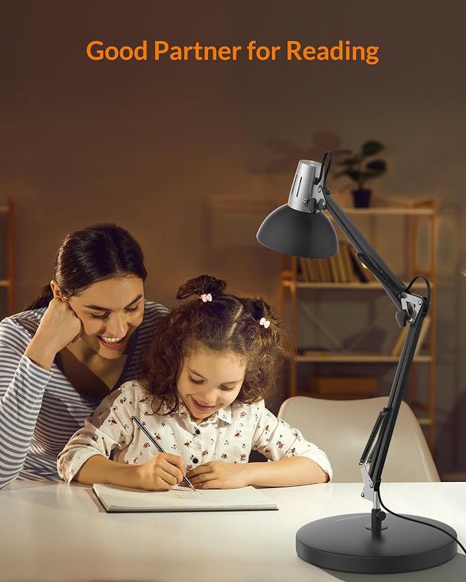 LEPOWER Metal Adjustable Desk Lamp with Clamp, Swing Arm for Home Office | Gooseneck, Architect Style, Eye-Caring Table Lamp, On/Off Switch, E26 Base, Reading for Dorm, Bedroom, Study, Back to School - Image 6