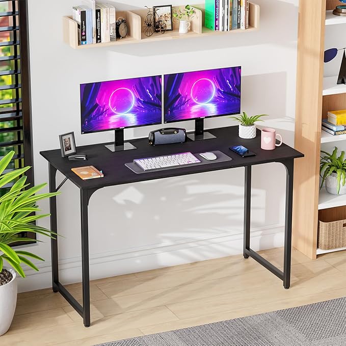 PayLessHere | 47 Inch Computer Desk | Black | Sturdy Office Desk | Metal Frame, Adjustable Feet | Water-Resistant, Scratchproof Surface | Writing Table for Home Office or Study | Pack of 1 - Image 2