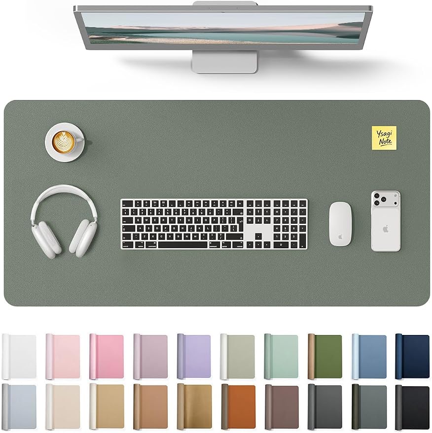 YSAGi Leather Desk Protector, Office Mat, Large Mouse Mat, Non-Slip PU Leather Blotter, Laptop Desk Pad, Waterproof Writing Pad for Office and Home (Dark Green, 35.4" x 17") by YSAGi