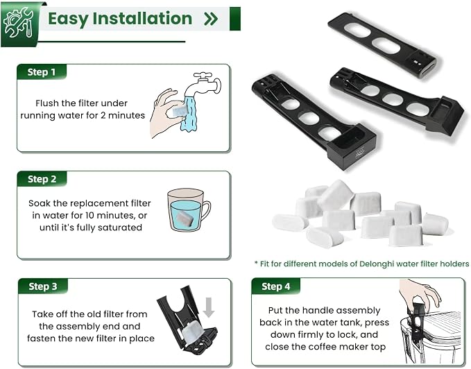 12 Pack Activated Charcoal Water Filter for Delonghi Espresso Machine COM530M, COM532M, BCO430 and More | Compatible with Delonghi Filter Replacement Accessories 7313285779 - Image 6