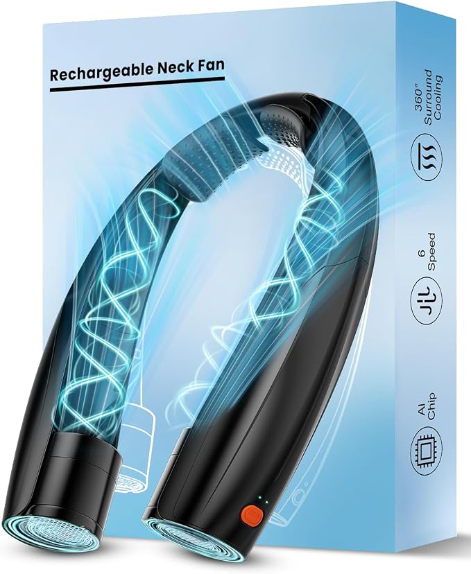 Portable Neck Fan, 6 Speeds Rechargeable Personal Fan with AI Chips, Hands-Free 360° Faster Cooling Wearable Fan, Ultra Quiet for Home, Office, Travel, Indoor, Outdoor - Black by Unknown