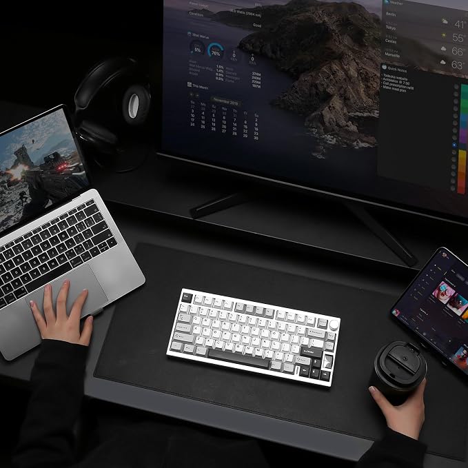 YUNZII AL80 75% Wireless Aluminum Mechanical Keyboard(Silver,Cocoa Cream) | QMK/VIA, Smart LCD Display and Knob, Hot Swap, Gasket Structure, BT/2.4G/USB-C, RGB Keyboard for Gaming/Win/Mac - Image 8