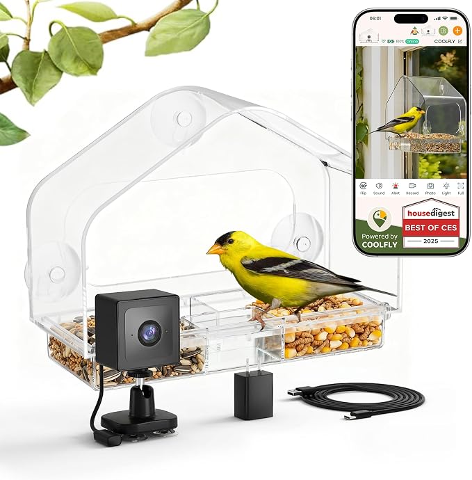 Smart Window Bird Feeder with 2K Camera & AI Identification, Strong Suction Cup Mount, All-Weather Design, Real-Time Alerts, Easy to Install, for Apartments & Homes, Perfect for Bird Lovers by RichBird