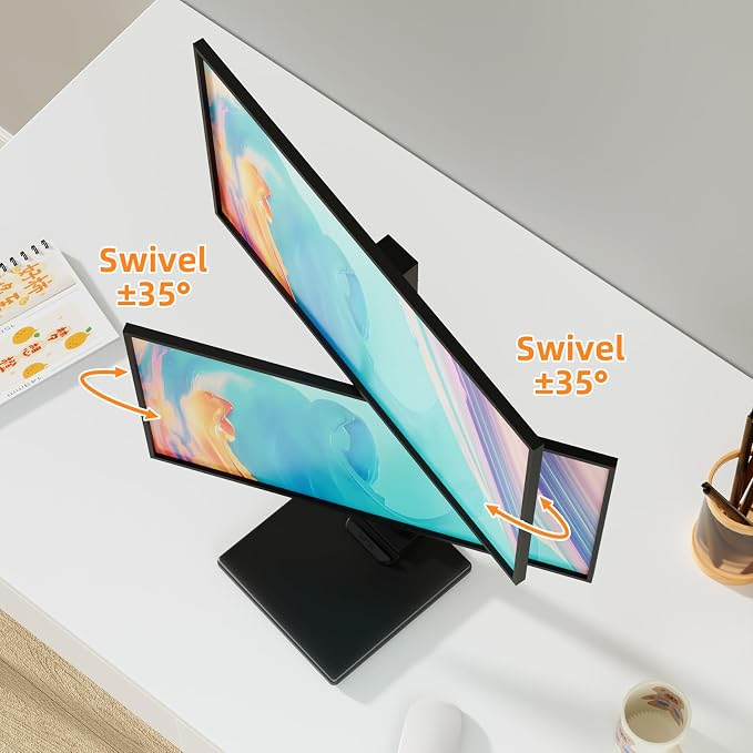Suptek Dual Monitor Stand with Base- Vertical Stack Screen Free-Standing Monitor Riser Fits Two 13 to 36Inch Screen with Swivel, Tilt, Height Adjustable,50,75 and 100mm Vesa Base Stand - Image 4