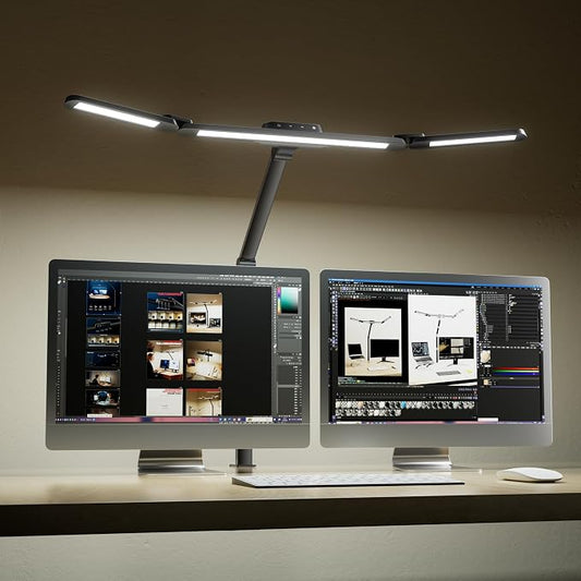 Honeywell Wide Desk Lamp with Clamp for Dual Monitors, 22W Full-Spectrum Eye-Caring LED Desk Lamp for Home Office, 3-Section Adjustable Architect Light for Large Desk, Stepless Dimming, 3000K-5700K by HoneywellAirComfort