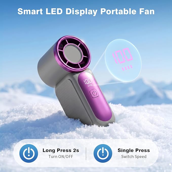 Portable Handheld Mini Fan, Mini Portable Fan with 6 Speeds, 16920 RPM Turbo High Speed Airflow, USB Rechargeable Small Personal Fan with LED Display, Pocket Hand Fan for Travel Makeup Outdoor Office - Image 5