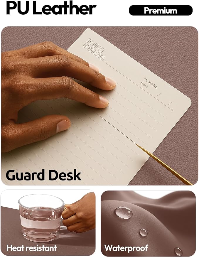 YSAGi Leather Desk Protector, Office Mat, Large Mouse Mat, Non-Slip PU Leather Blotter, Laptop Desk, Waterproof Writing Pad for Office and Home (Chocolate, 47.2" x 23.6") - Image 3