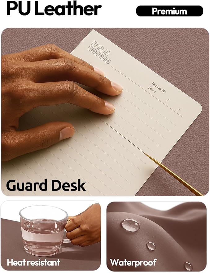 YSAGi Leather Desk Pad Protector, Office Desk Mat, Large Mouse Pad, Non-Slip PU Leather Desk Blotter, Laptop Desk Pad, Waterproof Desk Writing Pad for Office and Home (Chocolate,55" x 17.2") - Image 4