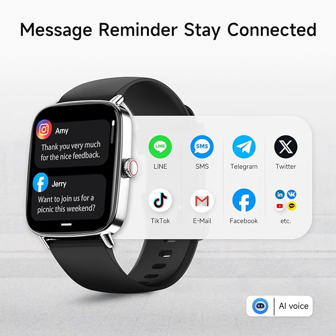 Smart Watch for Men Women, 1.85" HD Smartwatch Compatible iPhone/Samsung/Android (Answer/Make Calls), 100+ Sport Modes Fitness Tracker with Heart Rate/Sleep/SpO2 Monitor, IP68 Waterproof, with 2 Bands - Image 2