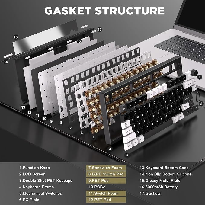 YUNZII AL80 75% Wireless Aluminum Mechanical Keyboard(Black, Cocoa Cream) | QMK/VIA, Smart LCD Display and Knob, Hot Swap, Gasket Structure, BT/2.4G/USB-C, RGB Keyboard for Gaming/Win/Mac - Image 5