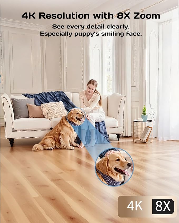 VIMTAG 4K 8MP Pan/Tilt Pet Camera Indoor with Phone App for Dog/Cat/Baby/Nanny/Home Security, Motion Tracking, Night Vision, 2-Way Audio, AI Detection, 5G/2.4GHz WiFi, Cloud & SD Card, Works w/Alexa - Image 2