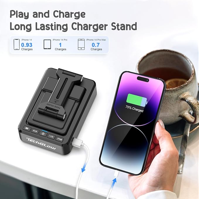 TechGlow Foldable Cellphone Stand with Bluetooth Speaker and Charging Function Birthday Gifts for Men Women Mother Father Boy Girl Teens Cool Tech Gadgets - Image 3