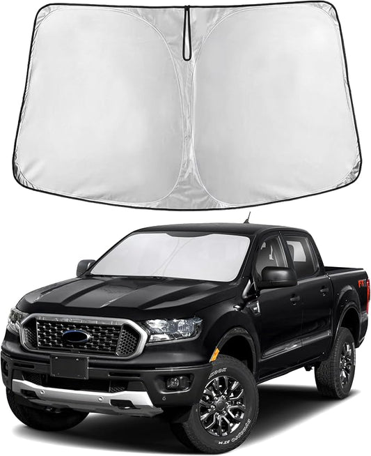 EcoNour Windshield Sun Shade Compatible for Ford Ranger (2019–2024) | Front Window Shade for Midsize Pickup Truck | 4-Layer, 240T Sunshade Accessories | UV & Heat Reflector for Ranger Windshield by EcoNour